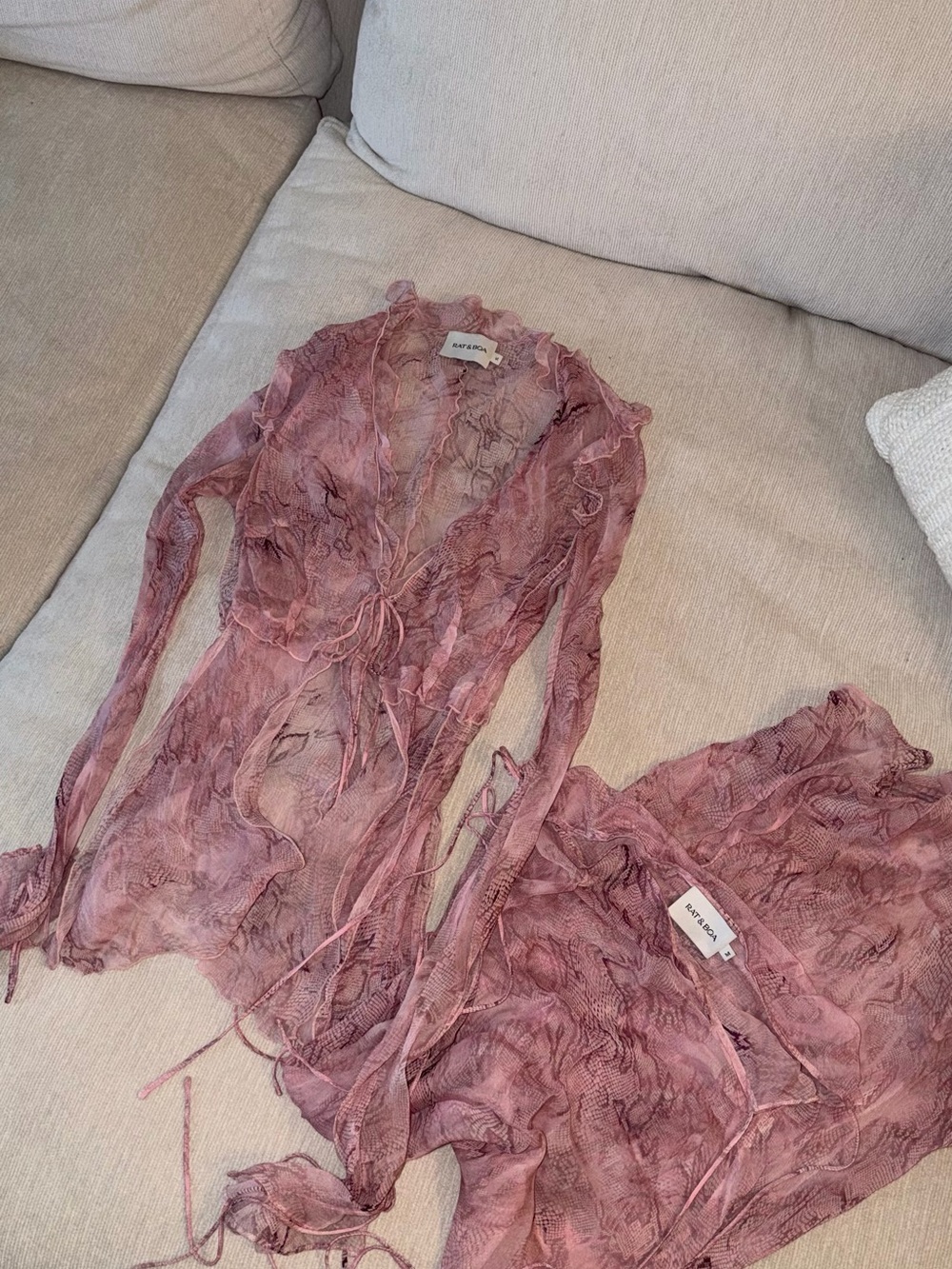 Rat & Boa Cobra SET Pink Sheer Lace Tie-Front Top and Skirt Small Medium Dress - Picture 9 of 11